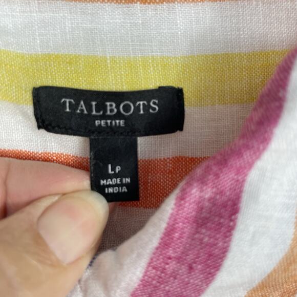 TALBOTS 100% Linen Boyfriend Shirt Petite Size LP Colorful Rockport Stripe - Picture 4 of 10
